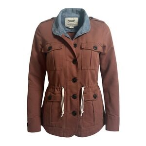 Obey Propaganda Utility Field Jacket XS Clay Brown Chambray Collar Cargo Coat